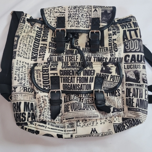 Harry Potter Daily Prophet Allover Newspaper Print Slouch Backpack - Picture 15 of 15